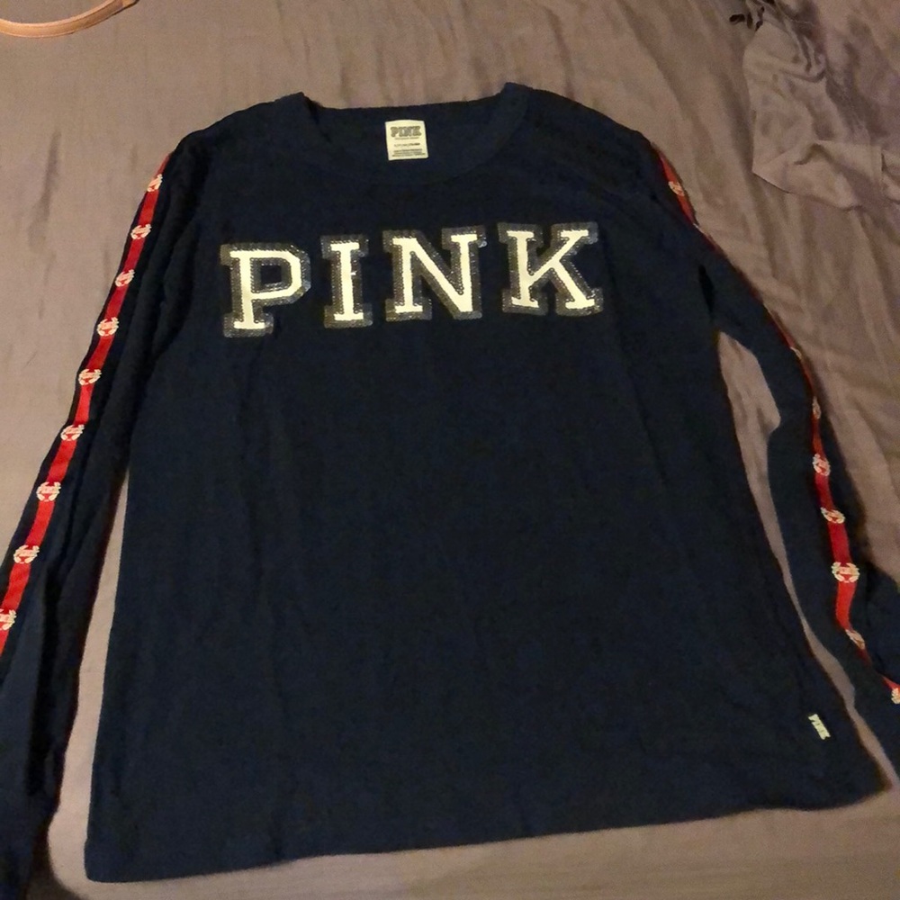 VS Pink bling navy long sleeve tee